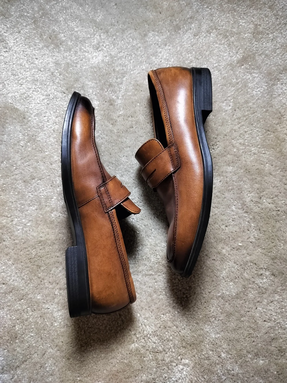 Ecco Men's Tan Brown Leather Penny Loafers